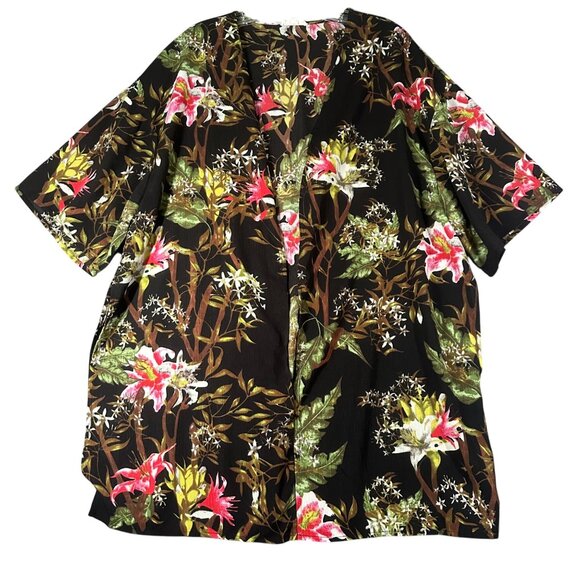 Ee:Some Womens S/M Black Floral Kimono Cardigan Jacket Lightweight Polyester - Picture 1 of 8